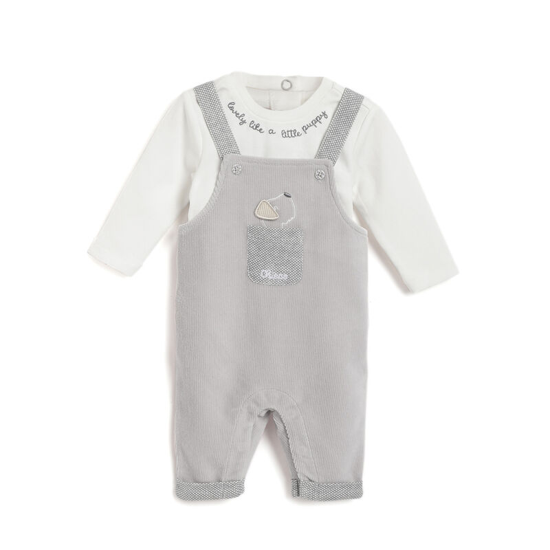 Boys Light Grey Applique Bodysuit with Dungaree image number 0